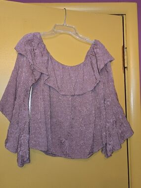 Maven West Lavender Ruffle Off-Shoulder Blouse